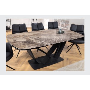 Table de salle à manger AZURA – Extensible 180 à 260 cm – Effet marbre taupe – Design contemporain