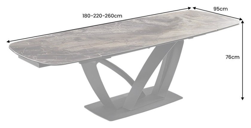Table de salle à manger AZURA – Extensible 180 à 260 cm – Effet marbre taupe – Design contemporain