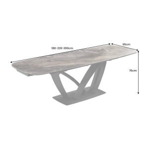Table de salle à manger AZURA – Extensible 180 à 260 cm – Effet marbre taupe – Design contemporain