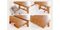 Table de salle à manger RANCHO – Extensible jusqu’à 400 cm – Bois pin vernis et métal – Style rustique