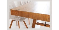 Table de salle à manger RANCHO – Extensible jusqu’à 400 cm – Bois pin vernis et métal – Style rustique