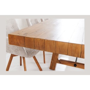 Table de salle à manger RANCHO – Extensible jusqu’à 400 cm – Bois pin vernis et métal – Style rustique
