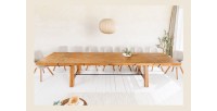 Table de salle à manger RANCHO – Extensible jusqu’à 400 cm – Bois pin vernis et métal – Style rustique