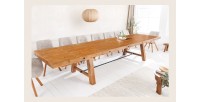 Table de salle à manger RANCHO – Extensible jusqu’à 400 cm – Bois pin vernis et métal – Style rustique
