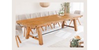 Table de salle à manger RANCHO – Extensible jusqu’à 400 cm – Bois pin vernis et métal – Style rustique