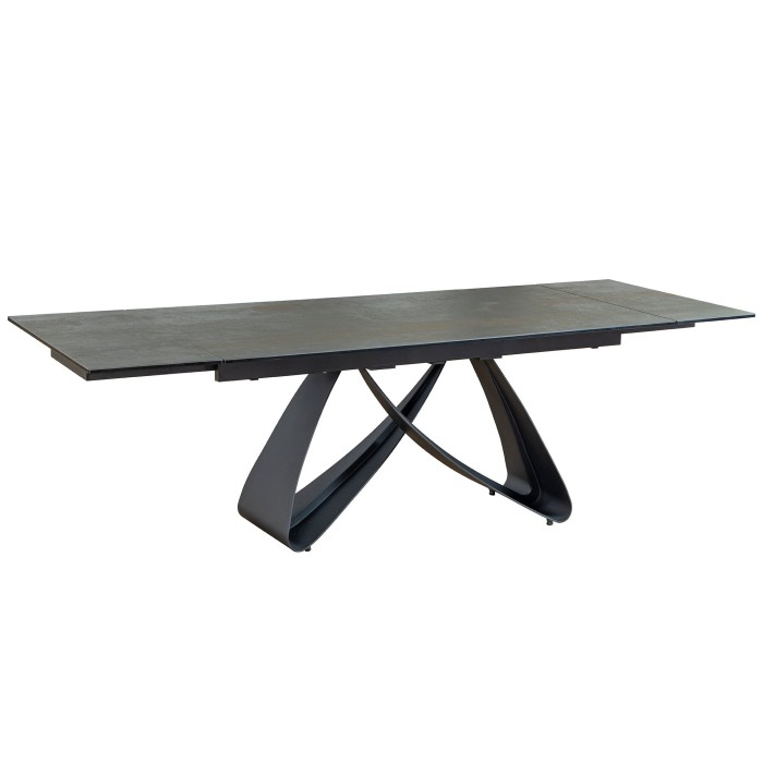 Table de salle à manger ZAREL – Extensible 180 à 260 cm – Rectangulaire – Céramique et verre trempé effet marbre