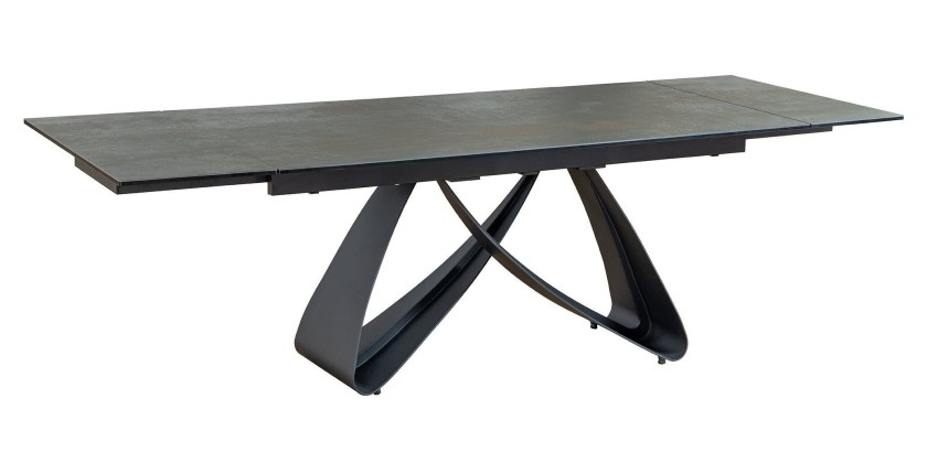 Table de salle à manger ZAREL – Extensible 180 à 260 cm – Rectangulaire – Céramique et verre trempé effet marbre