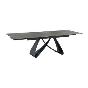 Table de salle à manger ZAREL – Extensible 180 à 260 cm – Rectangulaire – Céramique et verre trempé effet marbre