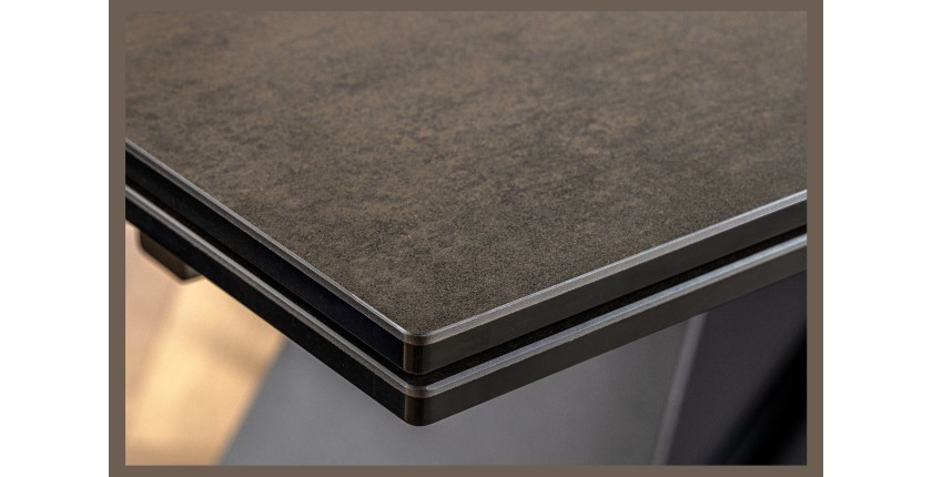 Table de salle à manger ZAREL – Extensible 180 à 260 cm – Rectangulaire – Céramique et verre trempé effet marbre