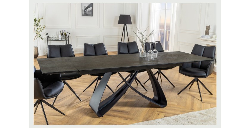 Table de salle à manger ZAREL – Extensible 180 à 260 cm – Rectangulaire – Céramique et verre trempé effet marbre