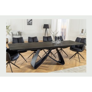 Table de salle à manger ZAREL – Extensible 180 à 260 cm – Rectangulaire – Céramique et verre trempé effet marbre