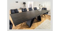 Table de salle à manger ZAREL – Extensible 180 à 260 cm – Rectangulaire – Céramique et verre trempé effet marbre