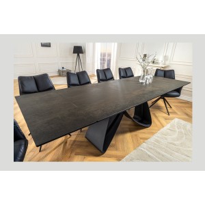 Table de salle à manger ZAREL – Extensible 180 à 260 cm – Rectangulaire – Céramique et verre trempé effet marbre