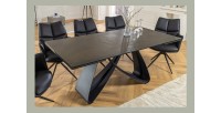 Table de salle à manger ZAREL – Extensible 180 à 260 cm – Rectangulaire – Céramique et verre trempé effet marbre