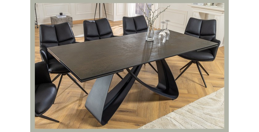 Table de salle à manger ZAREL – Extensible 180 à 260 cm – Rectangulaire – Céramique et verre trempé effet marbre