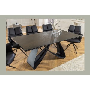 Table de salle à manger ZAREL – Extensible 180 à 260 cm – Rectangulaire – Céramique et verre trempé effet marbre