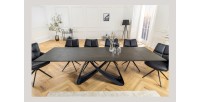 Table de salle à manger ZAREL – Extensible 180 à 260 cm – Rectangulaire – Céramique et verre trempé effet marbre