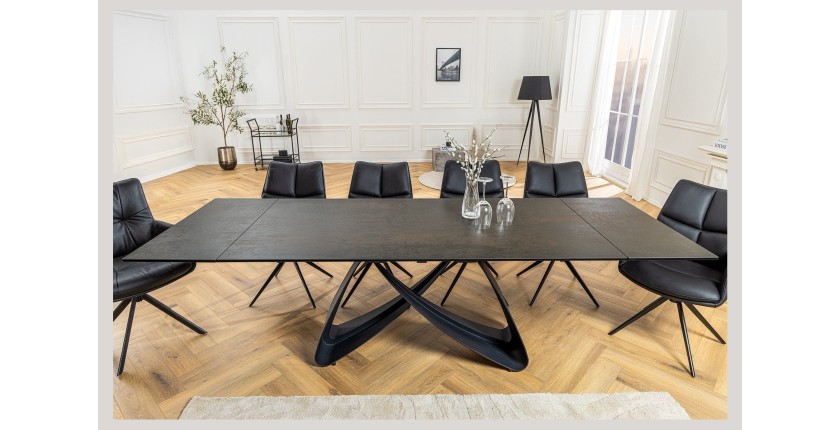Table de salle à manger ZAREL – Extensible 180 à 260 cm – Rectangulaire – Céramique et verre trempé effet marbre