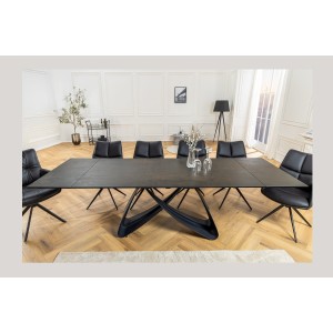 Table de salle à manger ZAREL – Extensible 180 à 260 cm – Rectangulaire – Céramique et verre trempé effet marbre