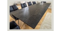 Table de salle à manger ZAREL – Extensible 180 à 260 cm – Rectangulaire – Céramique et verre trempé effet marbre