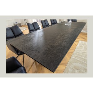 Table de salle à manger ZAREL – Extensible 180 à 260 cm – Rectangulaire – Céramique et verre trempé effet marbre