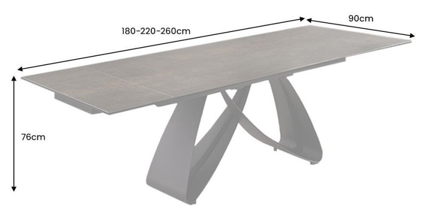 Table de salle à manger ZAREL – Extensible 180 à 260 cm – Rectangulaire – Céramique et verre trempé effet marbre