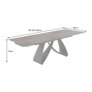 Table de salle à manger ZAREL – Extensible 180 à 260 cm – Rectangulaire – Céramique et verre trempé effet marbre