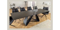 Table de salle à manger ZAREL – Extensible 180 à 260 cm – Rectangulaire – Céramique et verre trempé effet marbre