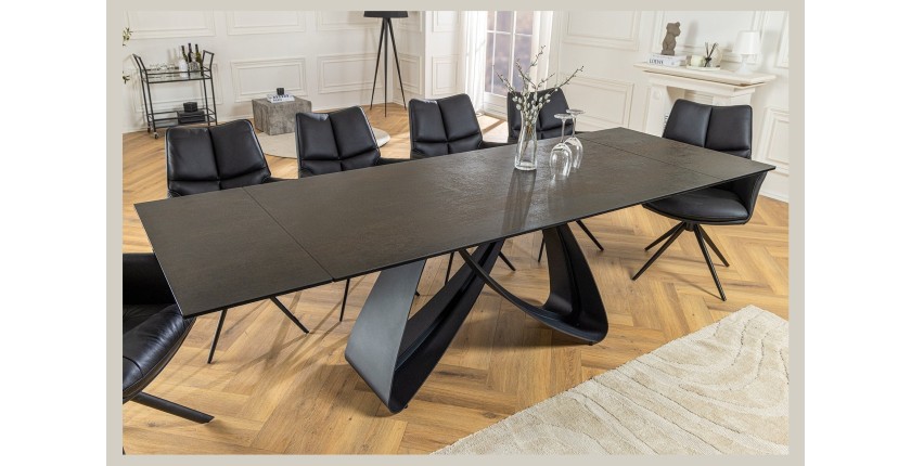 Table de salle à manger ZAREL – Extensible 180 à 260 cm – Rectangulaire – Céramique et verre trempé effet marbre
