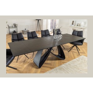 Table de salle à manger ZAREL – Extensible 180 à 260 cm – Rectangulaire – Céramique et verre trempé effet marbre