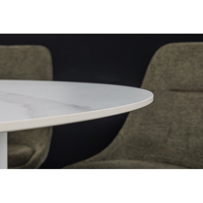 Table de salle à manger LUMEA – Ronde 120 cm – Effet marbre blanc – Pied central large – Style contemporain