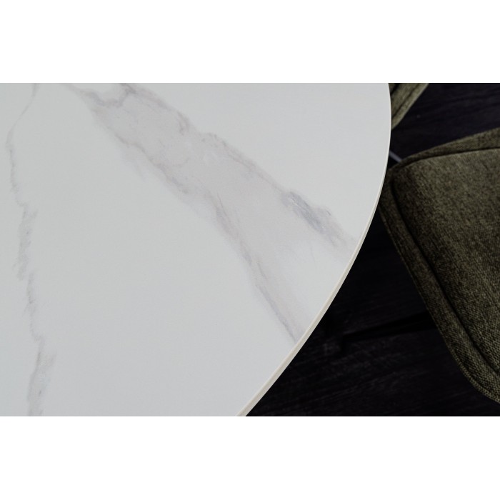 Table de salle à manger LUMEA – Ronde 120 cm – Effet marbre blanc – Pied central large – Style contemporain