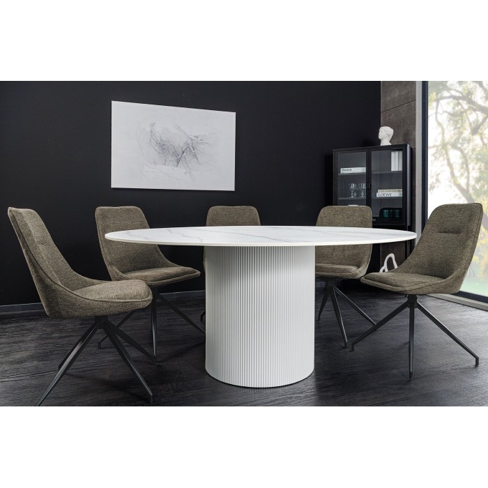Table de salle à manger LUMEA – Ronde 120 cm – Effet marbre blanc – Pied central large – Style contemporain