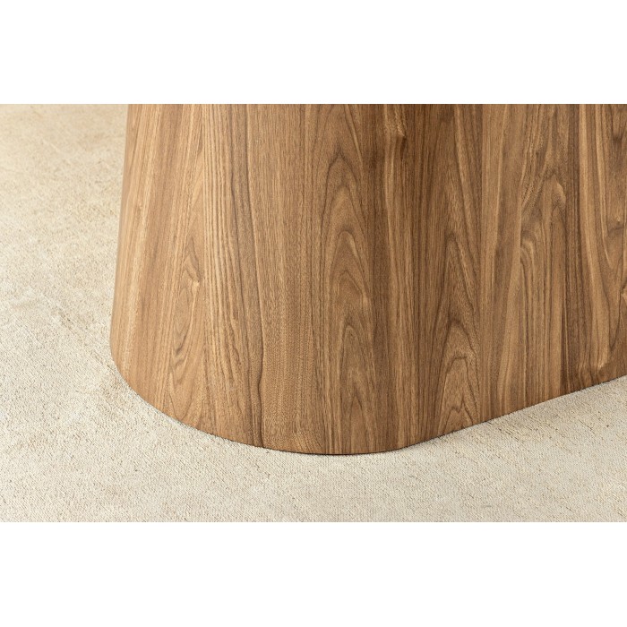 Table de salle à manger LUMEA – Ovale 200 cm – Effet marbre gris – Pied large bois – Style contemporain