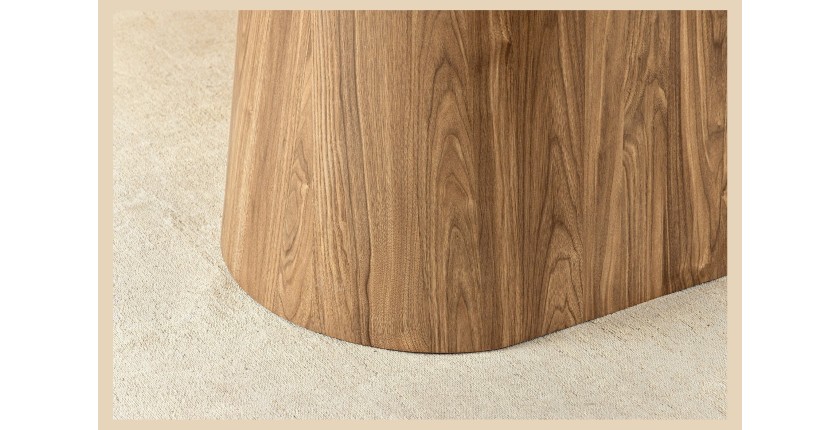 Table de salle à manger LUMEA – Ovale 200 cm – Effet marbre gris – Pied large bois – Style contemporain
