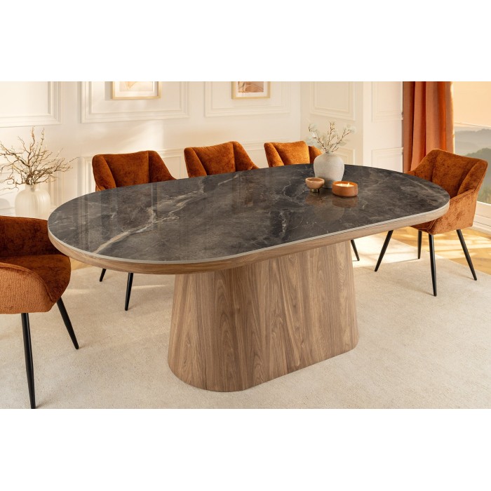 Table ovale LUMEA noir et bois vu de côté