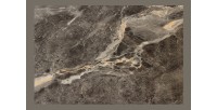 Table de salle à manger LUMEA – Ovale 200 cm – Effet marbre gris – Pied large bois – Style contemporain