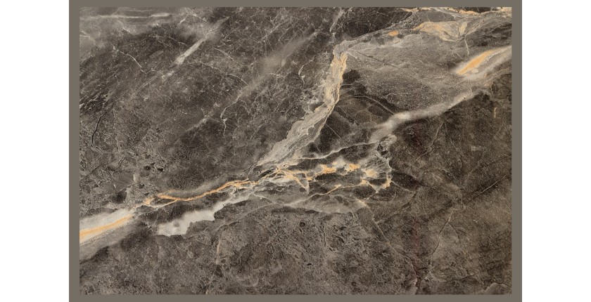 Table de salle à manger LUMEA – Ovale 200 cm – Effet marbre gris – Pied large bois – Style contemporain