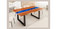 Table de salle à manger LAGUNA – Rectangulaire 160 cm – Bois massif d’acacia et résine époxy bleue