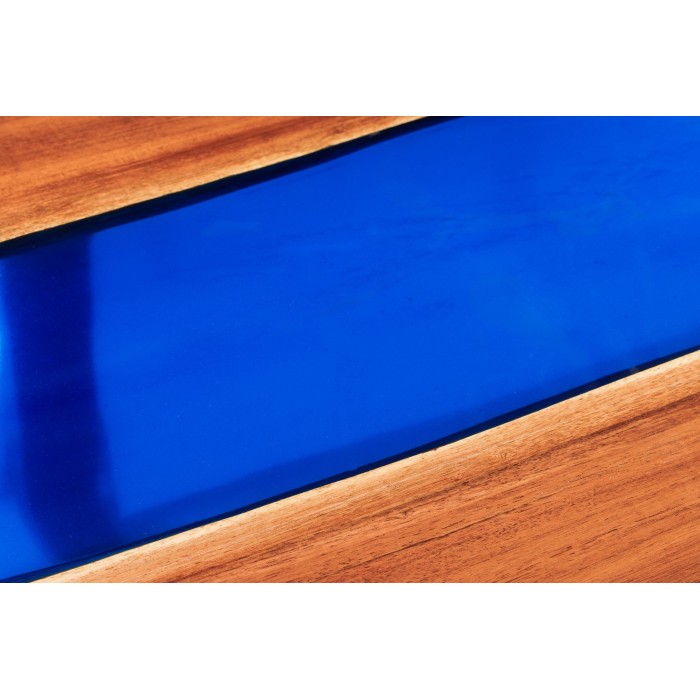 Table de salle à manger LAGUNA – Rectangulaire 160 cm – Bois massif d’acacia et résine époxy bleue