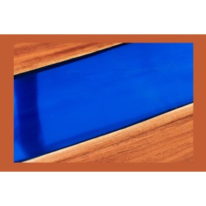 Table de salle à manger LAGUNA – Rectangulaire 160 cm – Bois massif d’acacia et résine époxy bleue