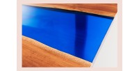 Table de salle à manger LAGUNA – Rectangulaire 160 cm – Bois massif d’acacia et résine époxy bleue