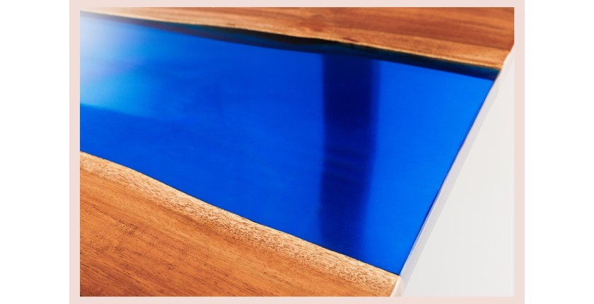 Table de salle à manger LAGUNA – Rectangulaire 160 cm – Bois massif d’acacia et résine époxy bleue
