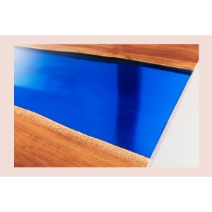 Table de salle à manger LAGUNA – Rectangulaire 160 cm – Bois massif d’acacia et résine époxy bleue