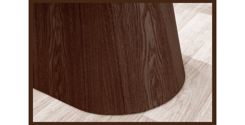 Table rectangulaire LUMEA – 200 cm – Plateau céramique effet marbre blanc et pied en bois foncé – Style contemporain
