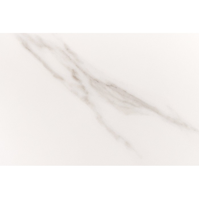 Table rectangulaire LUMEA – 200 cm – Plateau céramique effet marbre blanc et pied en bois foncé – Style contemporain