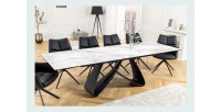 Table ZAREL – Extensible 180 à 260 cm – Céramique et verre trempé – Effet marbre blanc – Style contemporain