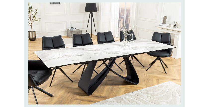 Table ZAREL – Extensible 180 à 260 cm – Céramique et verre trempé – Effet marbre blanc – Style contemporain