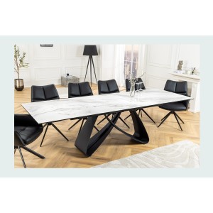 Table ZAREL – Extensible 180 à 260 cm – Céramique et verre trempé – Effet marbre blanc – Style contemporain
