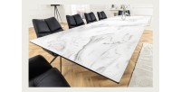Table ZAREL – Extensible 180 à 260 cm – Céramique et verre trempé – Effet marbre blanc – Style contemporain